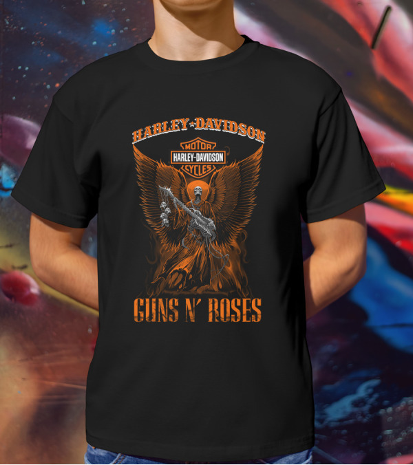 Harley Davidson Motor Cycles Guns N' Roses Angel With Guitar T-Shirt