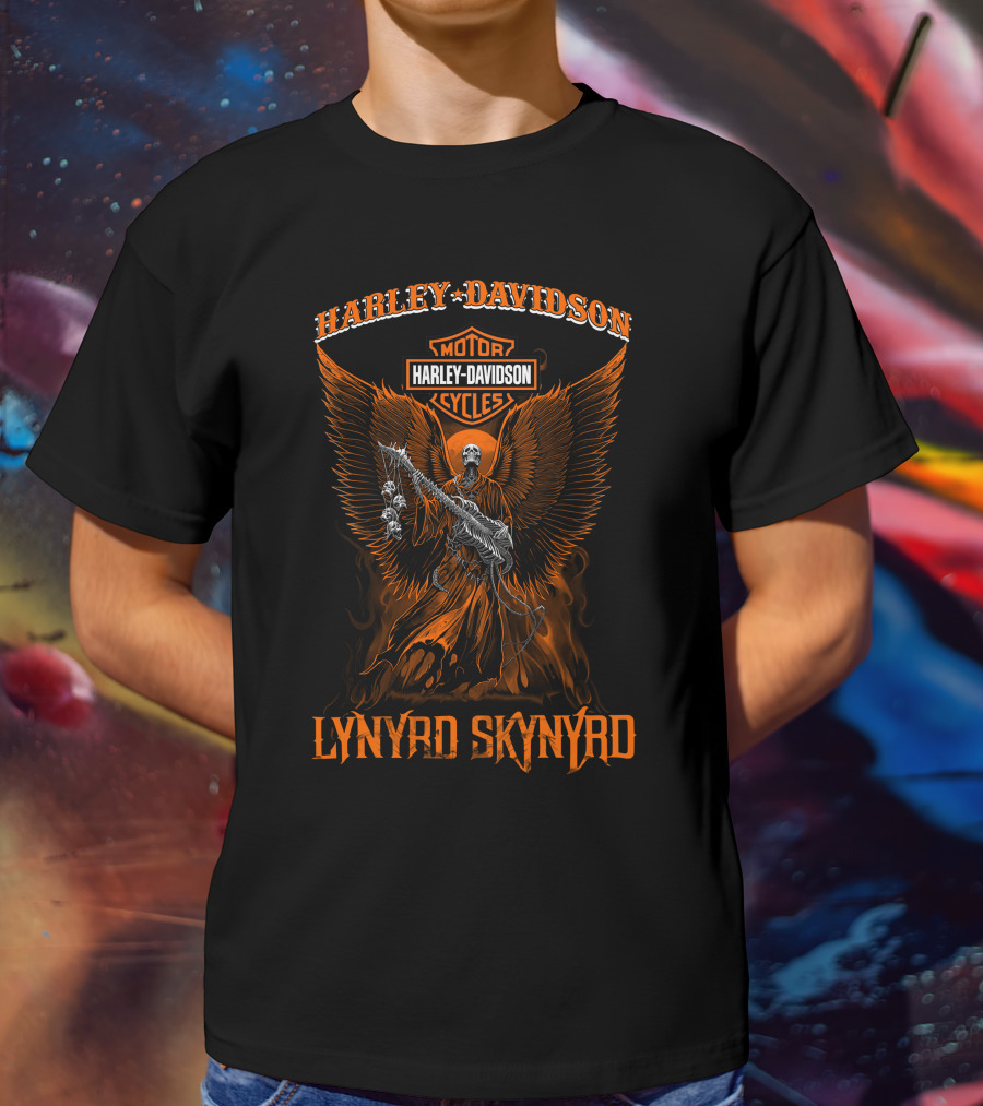 Harley Davidson Motorcycles Lynyrd Skynyrd Winged Skeleton T-Shirt