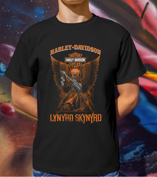 Harley Davidson Motorcycles Lynyrd Skynyrd Winged Skeleton T-Shirt