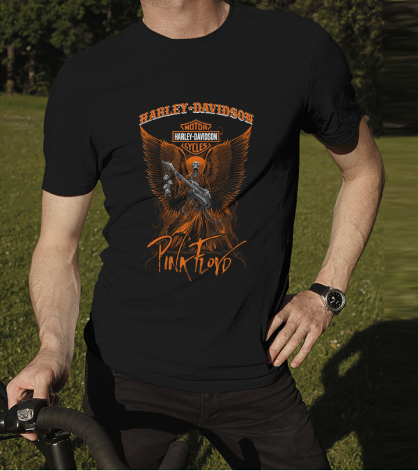 Harley Davidson Motor Cycles Pink Floyd Angel Wings Orange T-Shirt