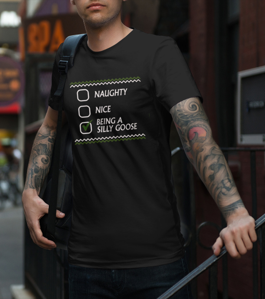 Naughty Nice Being A Silly Goose Checked T-Shirt