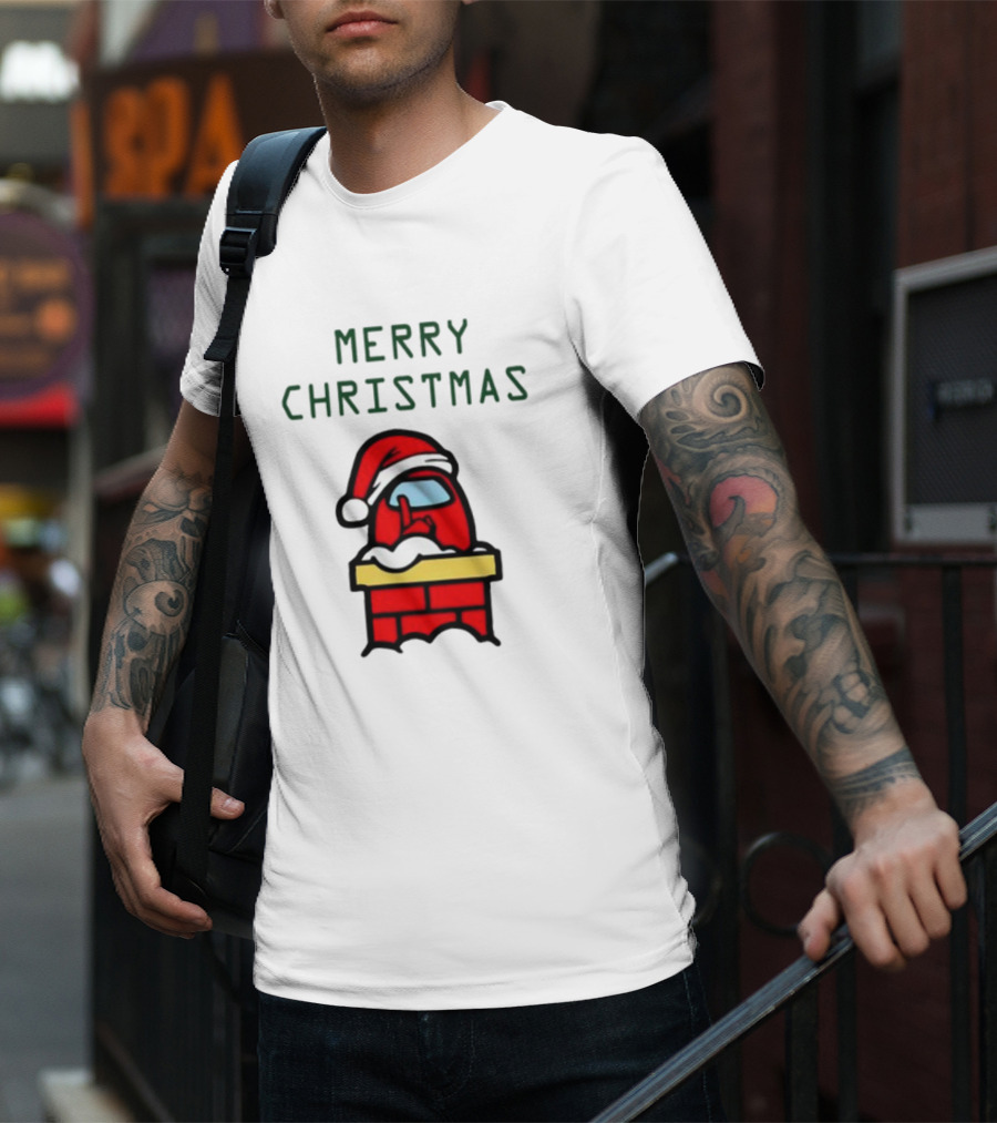 Among Us Santa Red Merry Christmas Chimney Crewmate T-Shirt