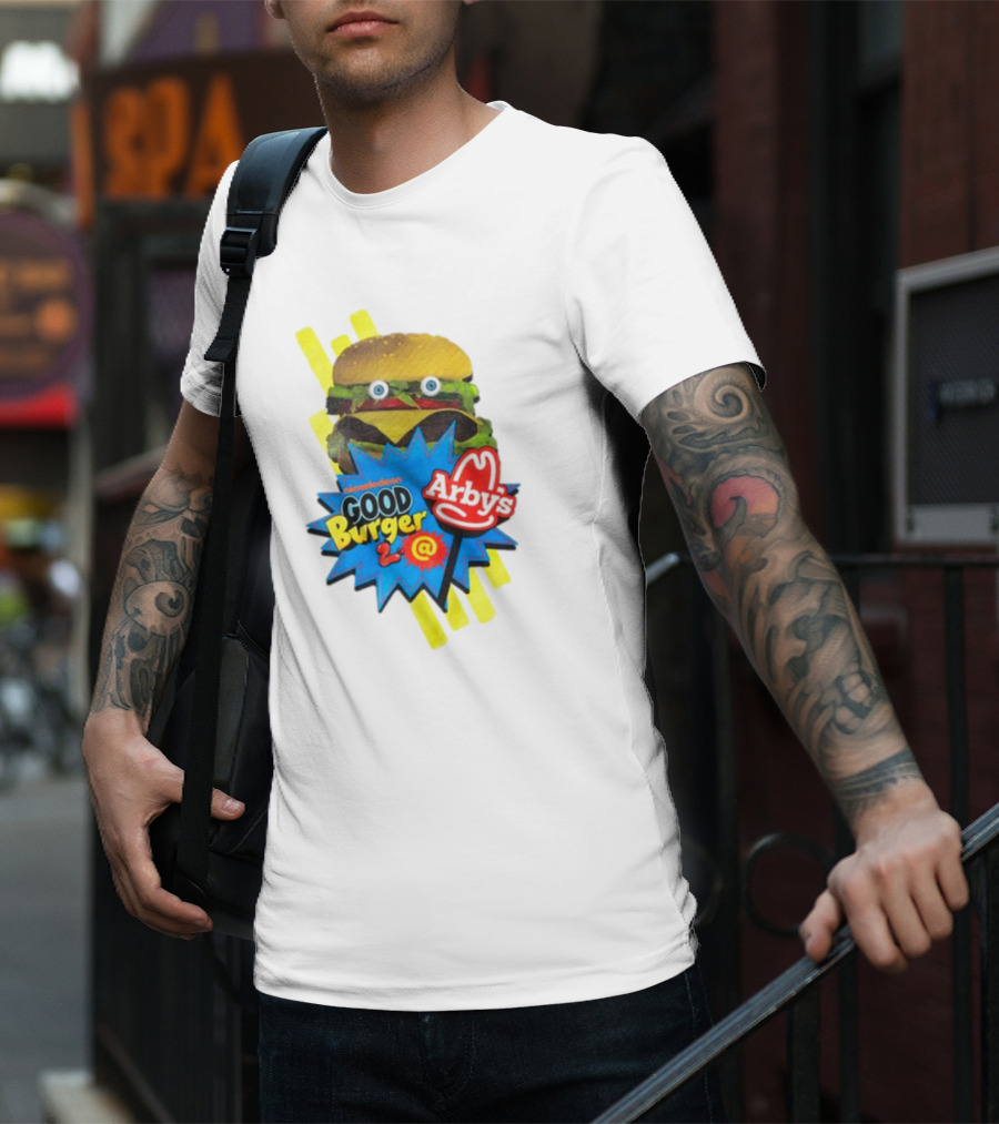 Nickelodeon Good Burger 2 Arby's Collaboration Burger With Eyeballs And Red Arby's T-Shirt