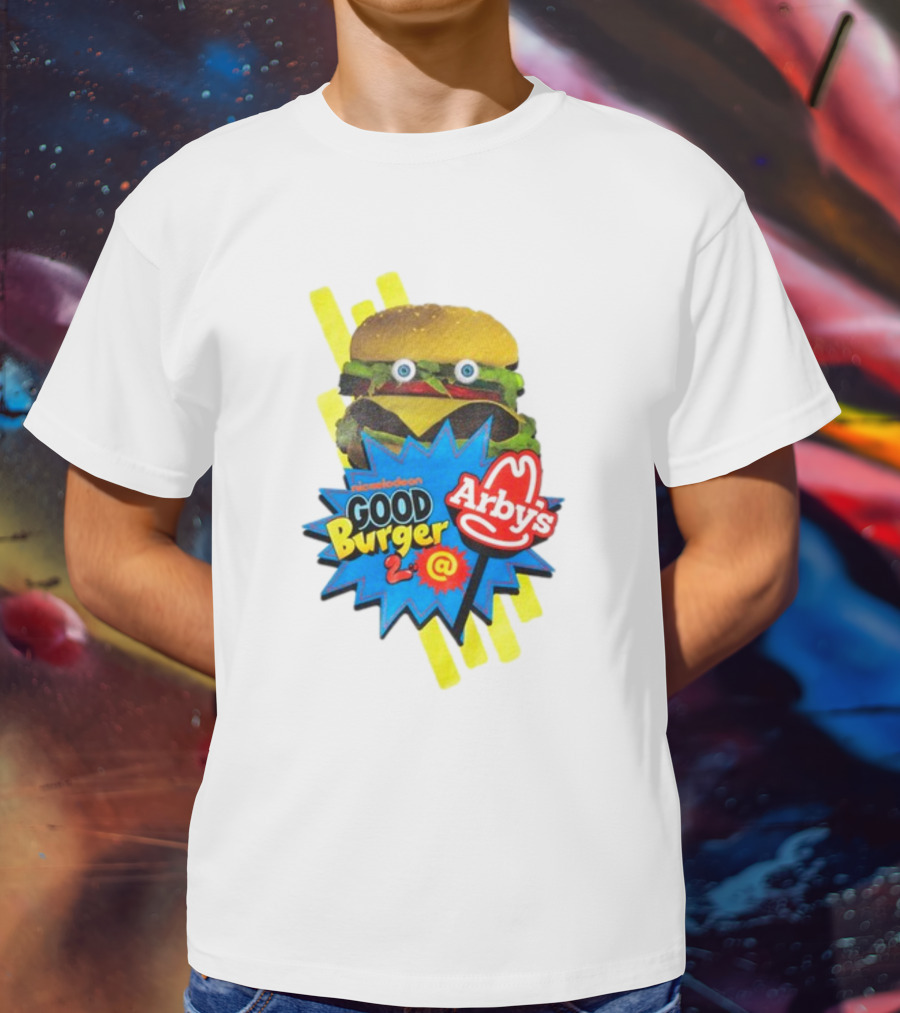 Nickelodeon Good Burger 2 Arby's Collaboration Burger With Eyeballs And Red Arby's T-Shirt