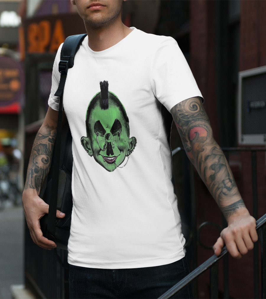 Willy Warhol Green Punk Face Mohawk Piercings T-Shirt