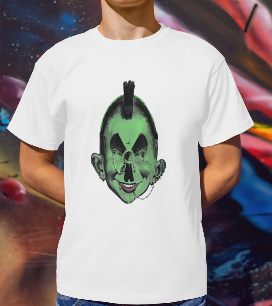 Willy Warhol Green Punk Face Mohawk Piercings T-Shirt