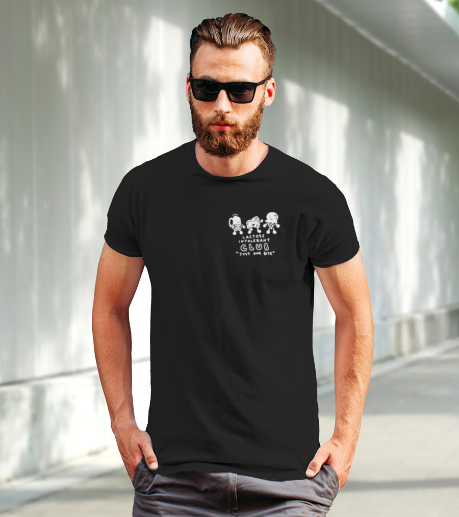 Lactose Intolerant Club Just One Bite Funny Milk Cheese Ice Cream Cartoon T-Shirt