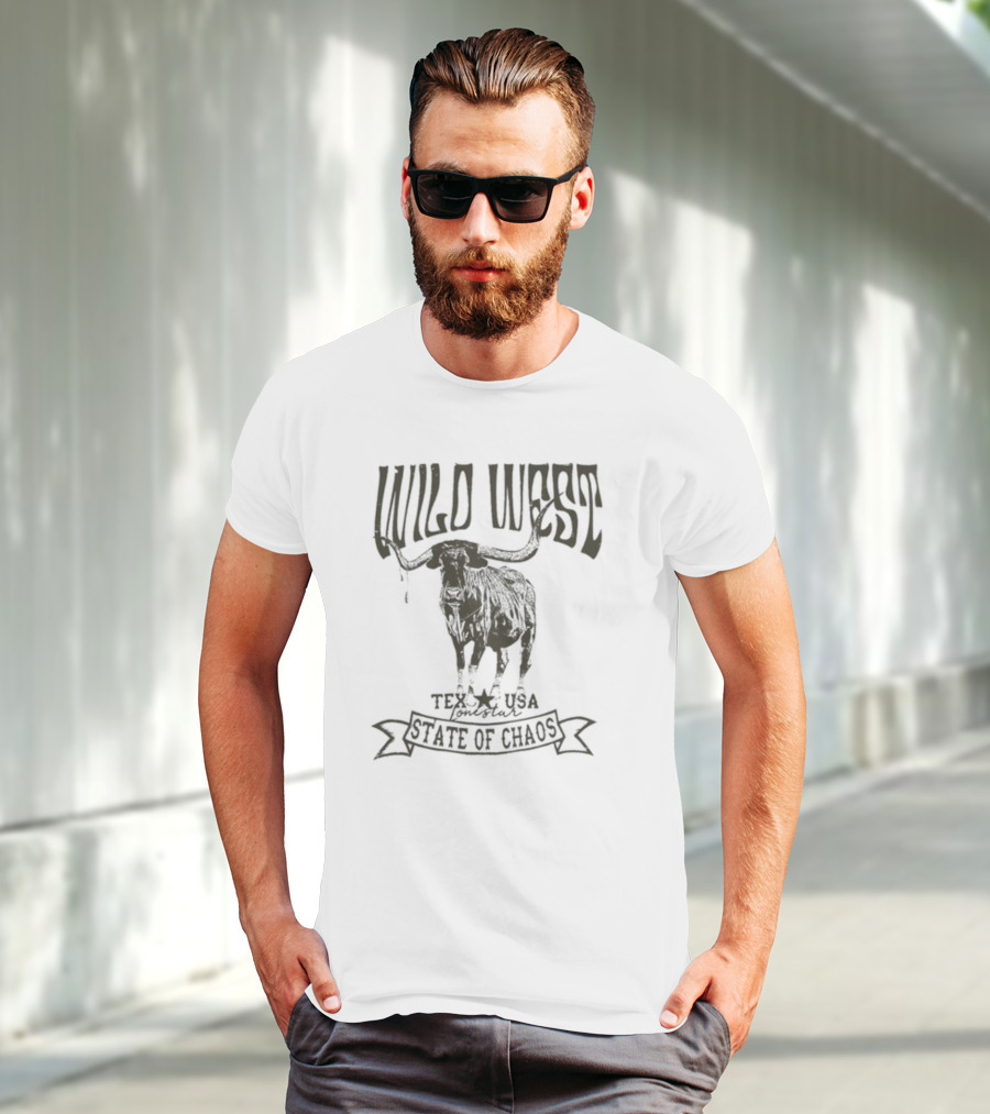 Wild West Texas USA State Of Chaos Longhorn T-Shirt
