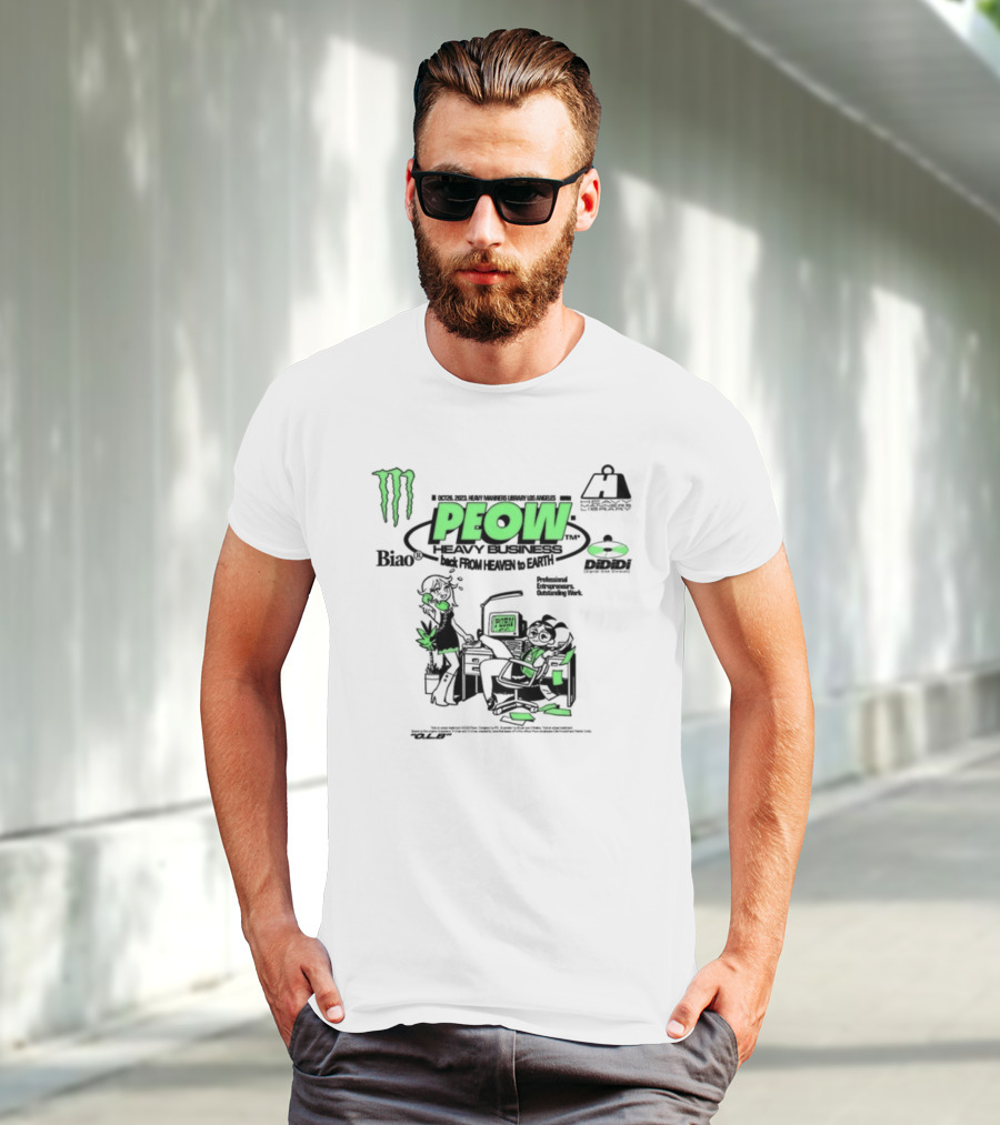 Monster Energy Peow Heavy Business Back From Heaven To Earth Heavy Manners Library Los Angeles DLB Biao Dididi T-Shirt