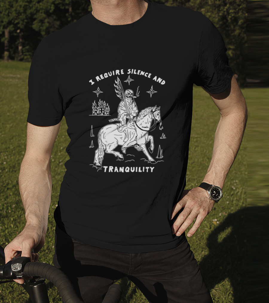 I Require Silence And Tranquility Grim Reaper On Horse With Burning Castle And Stars T-Shirt