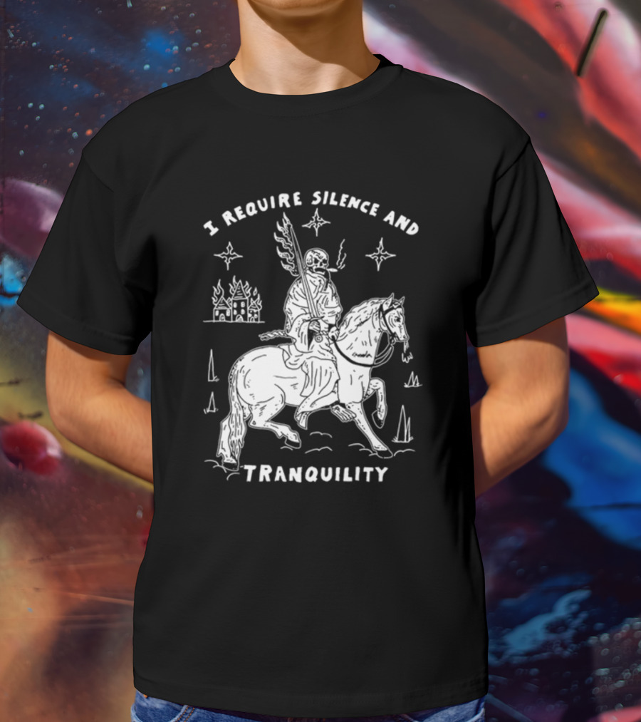 I Require Silence And Tranquility Grim Reaper On Horse With Burning Castle And Stars T-Shirt