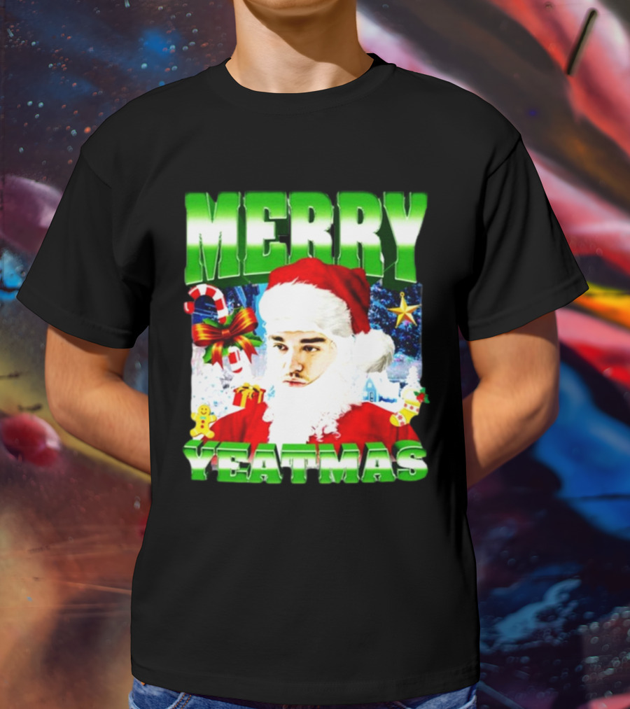 Memeabletees Merry Yeatmas Santa Claus Candy Canes And Snowflakes T-Shirt