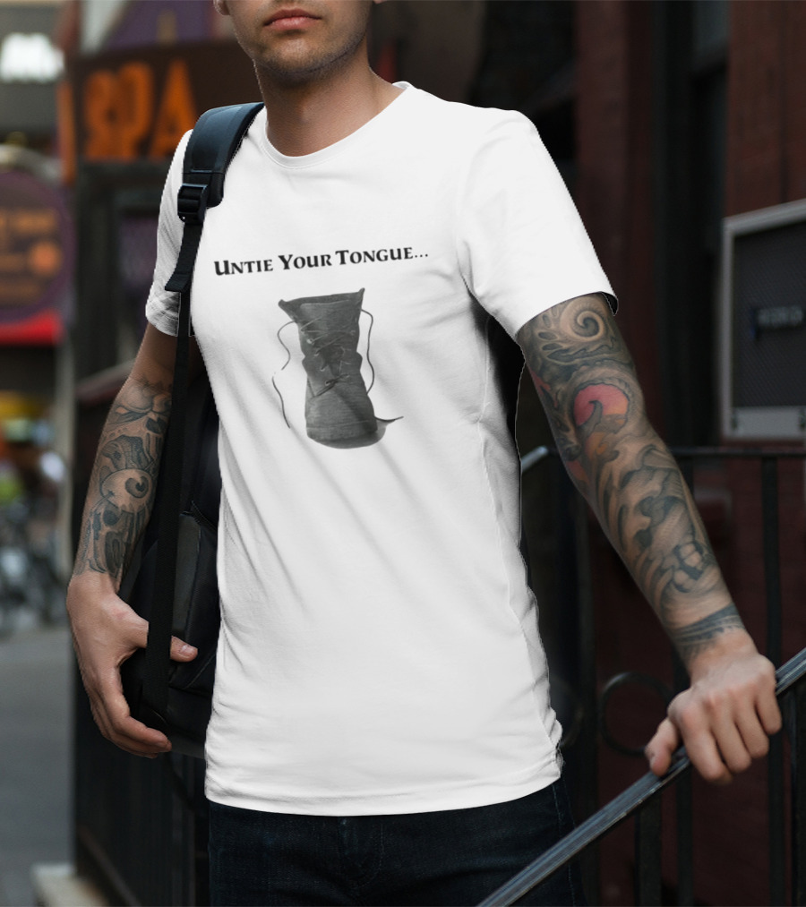 Cravemedia Untie Your Tongue Boot Laces Visual Pun T-Shirt