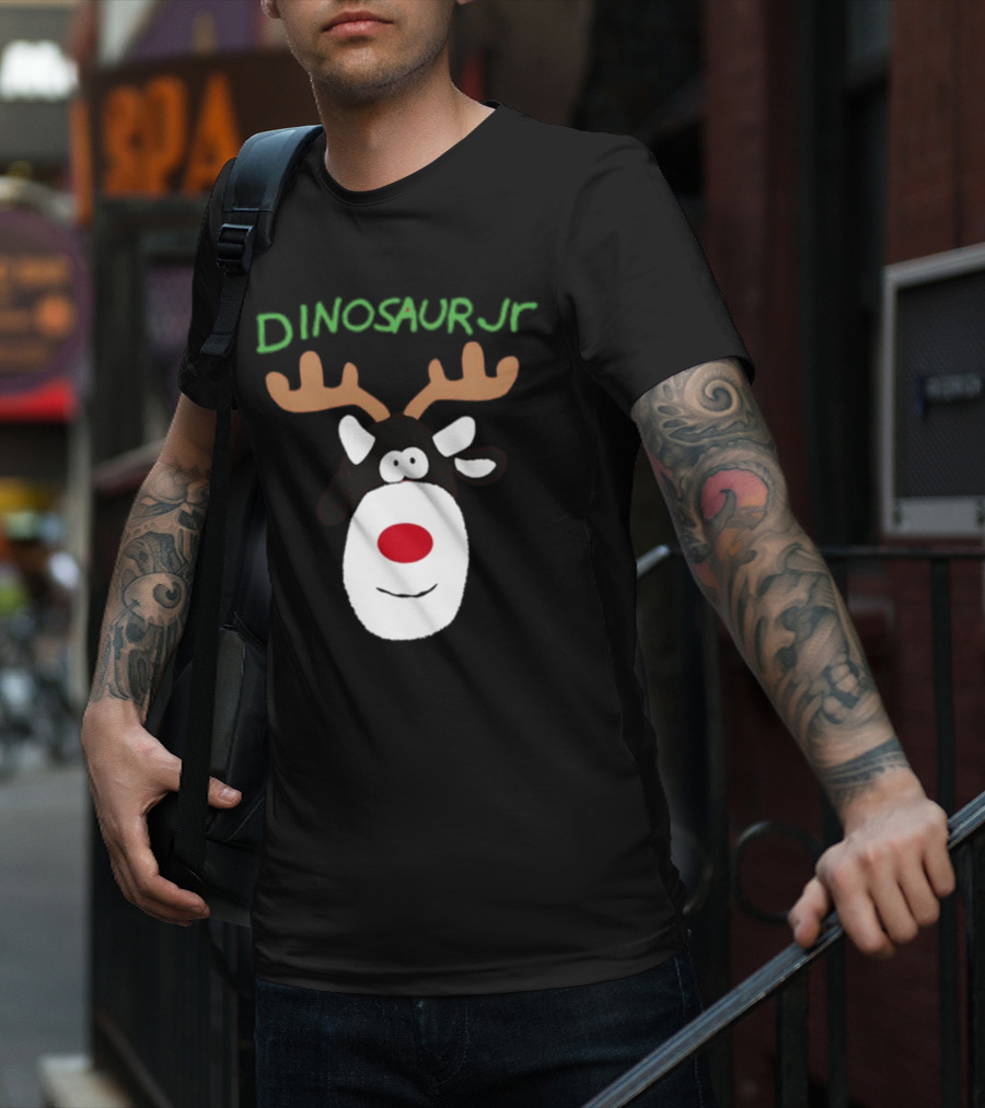 Dinosaur Jr Reindeer With Red Nose And Antlers T-Shirt
