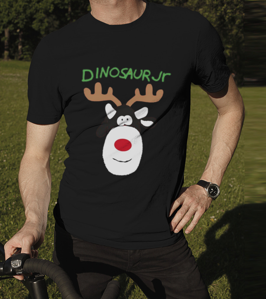 Dinosaur Jr Reindeer With Red Nose And Antlers T-Shirt
