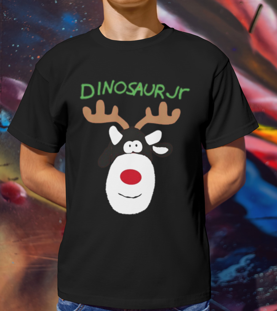 Dinosaur Jr Reindeer With Red Nose And Antlers T-Shirt