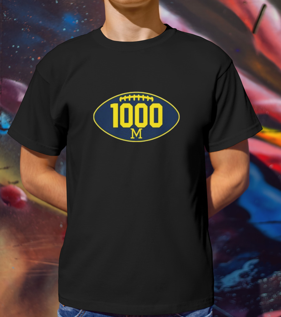 Mden Michigan 1000 Wins Football M Logo Oval T-Shirt