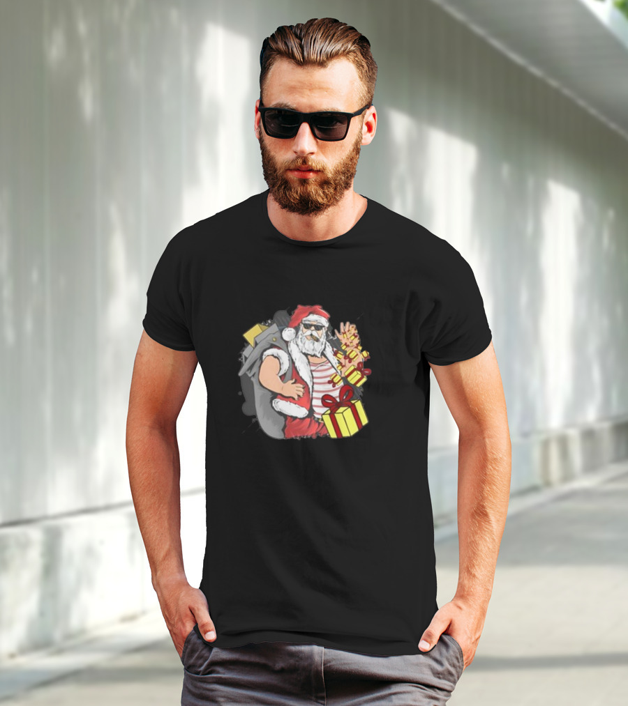 Santa Claus Christmas Cool Gift Vibe With Sunglasses And Peace Sign T-Shirt