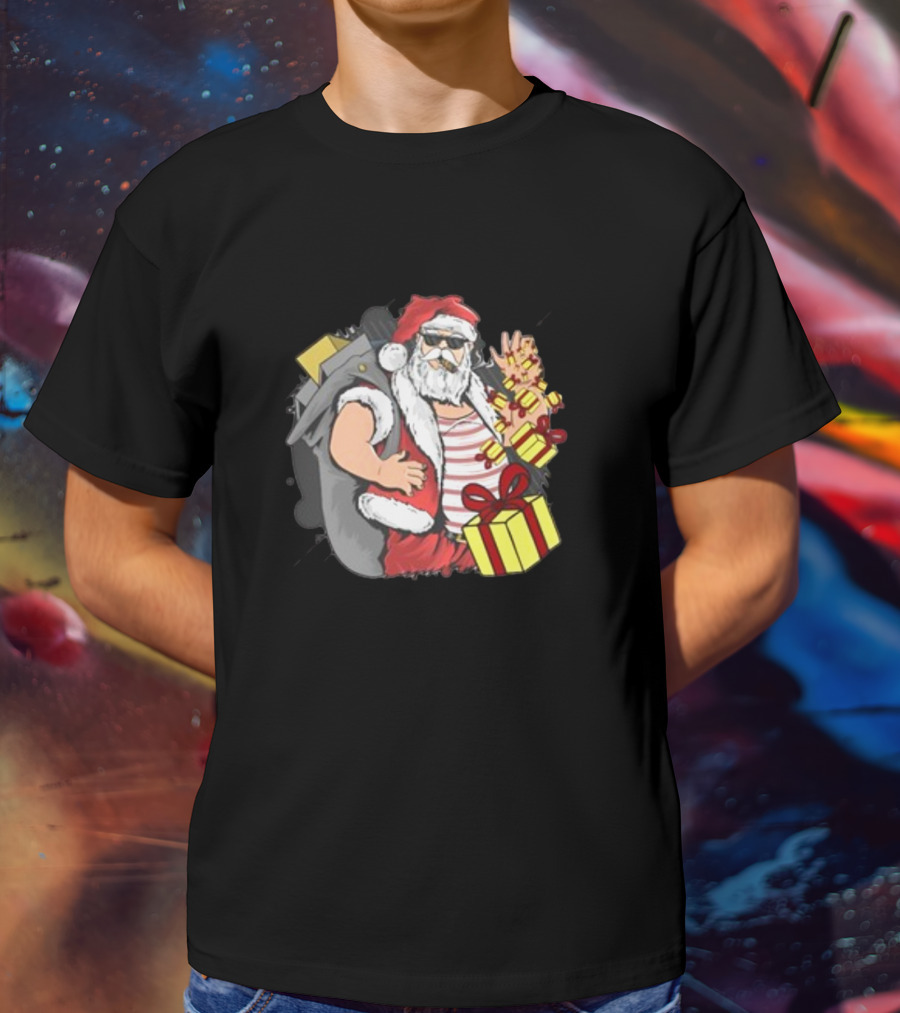 Santa Claus Christmas Cool Gift Vibe With Sunglasses And Peace Sign T-Shirt