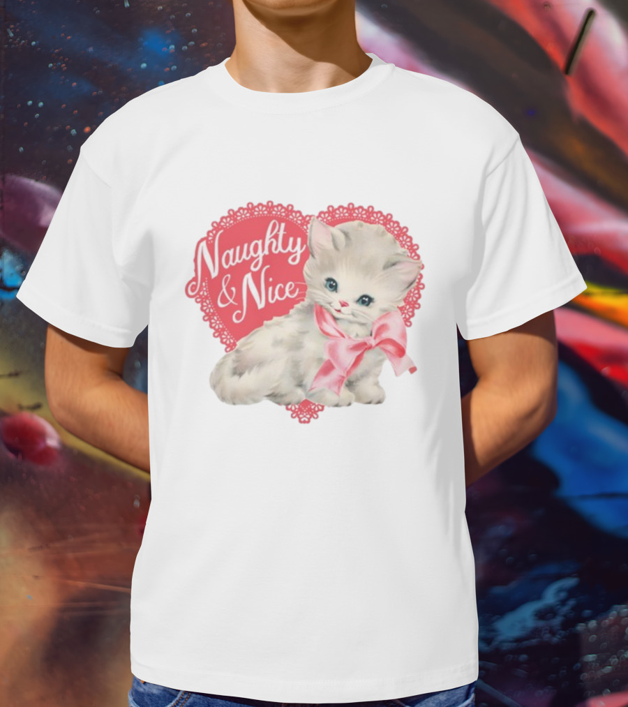 Nessa Barrett Store Naughty And Nice Kitten Heart Bow T-Shirt