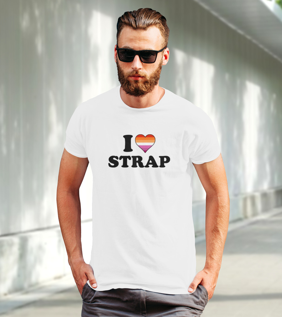 I Heart Strap Lesbian Pride Rainbow Heart T-Shirt