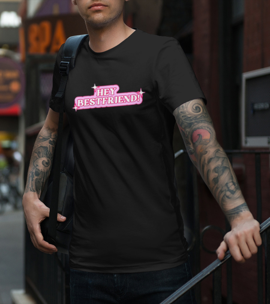 Alana Lintao Hey Bestfriend Pink Sparkle Text T-Shirt