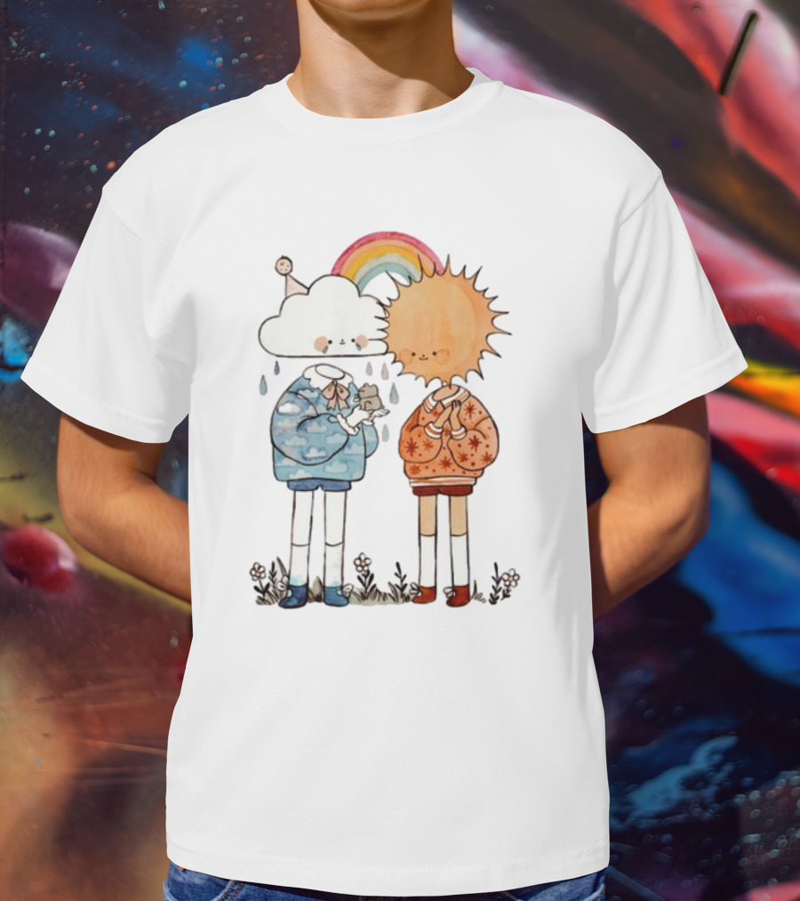 The Joy Of Finding A Little Frog With Cloud And Sun Friends Under A Rainbow T-Shirt