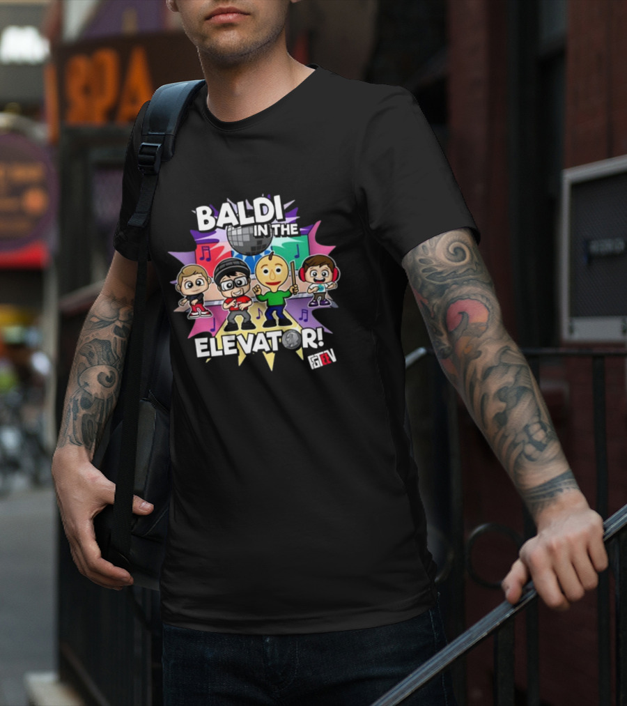 Baldi In The Elevator FGTEEV Characters With Disco Ball And Music Notes T-Shirt