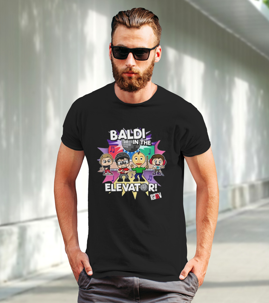 Baldi In The Elevator FGTEEV Characters With Disco Ball And Music Notes T-Shirt
