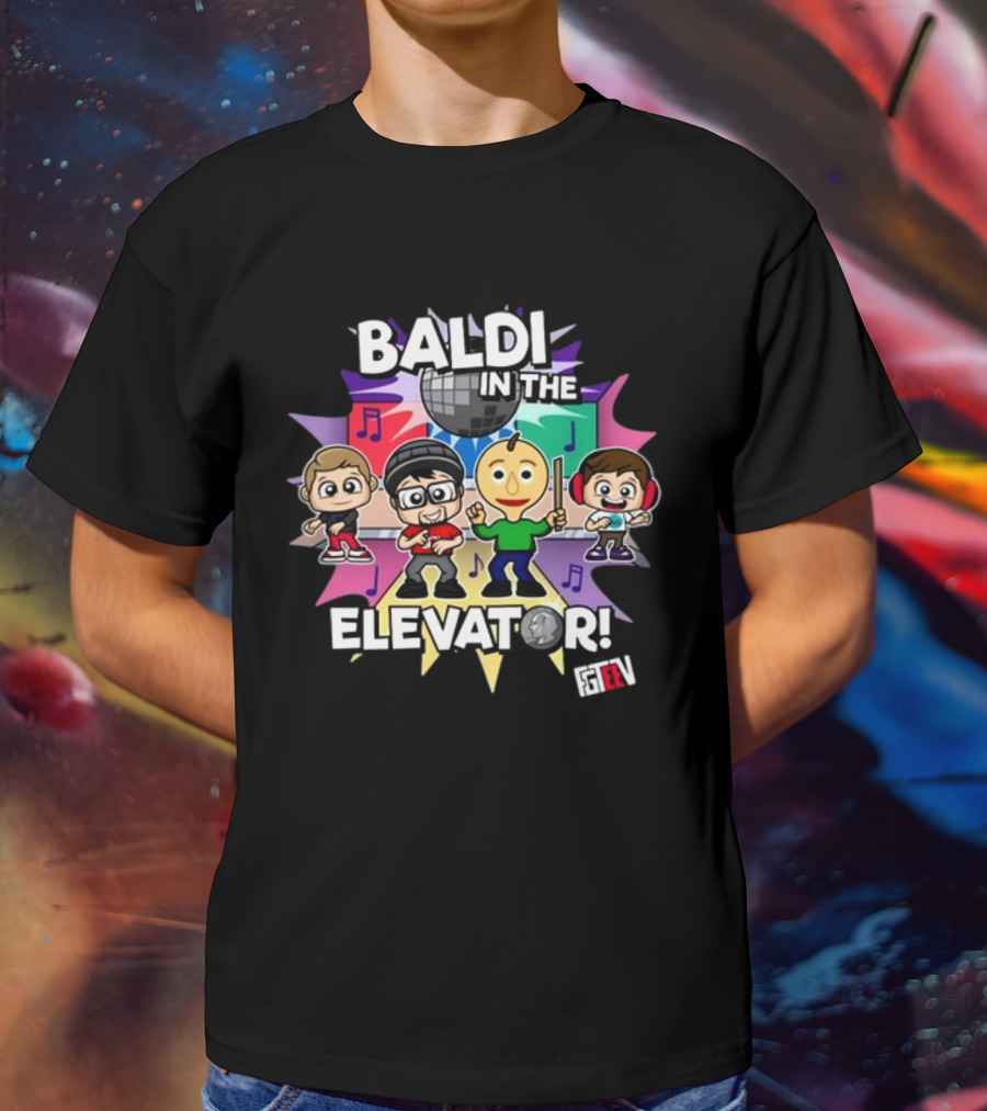 Baldi In The Elevator FGTEEV Characters With Disco Ball And Music Notes T-Shirt
