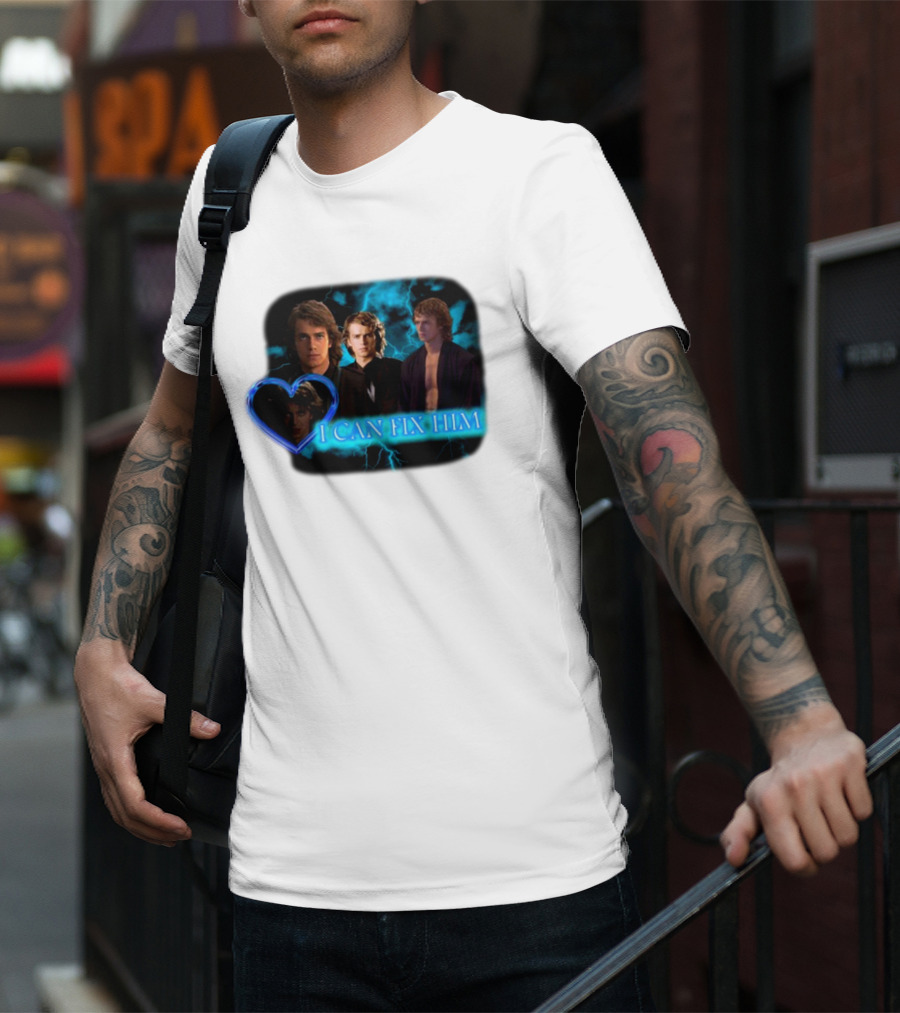 I Can Fix Him Anakin Blue Heart Lightning Background T-Shirt