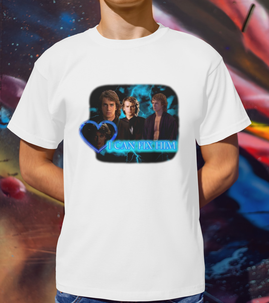 I Can Fix Him Anakin Blue Heart Lightning Background T-Shirt