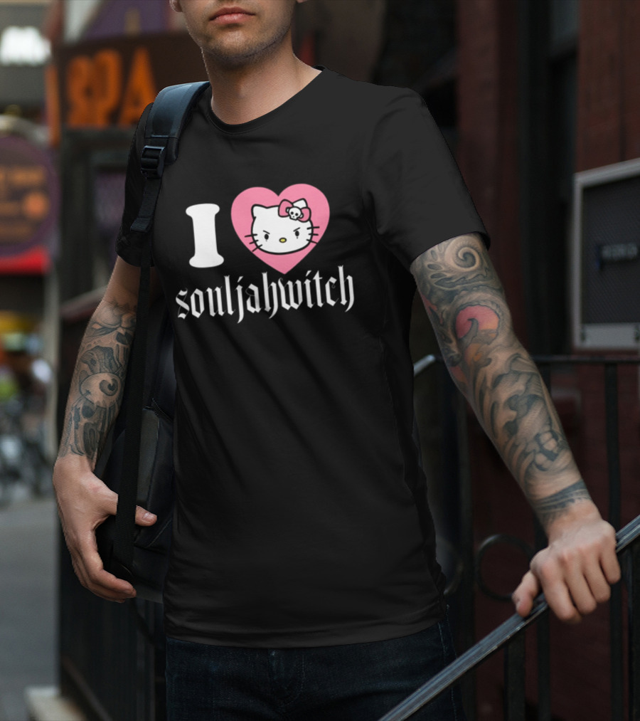 I Love Souljahwitch Cute Cat In Pink Heart T-Shirt