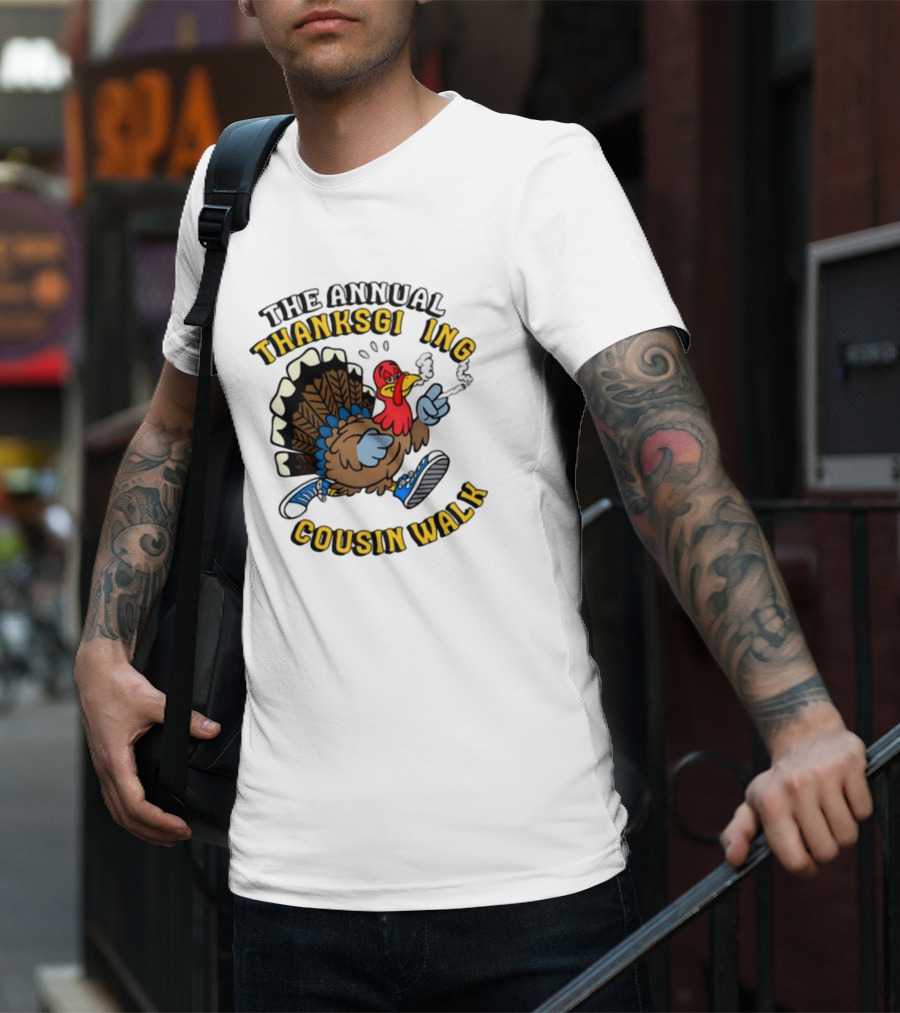The Annual Thanksgiving Cousin Walk Turkey Smoking Sneakers Fun T-Shirt