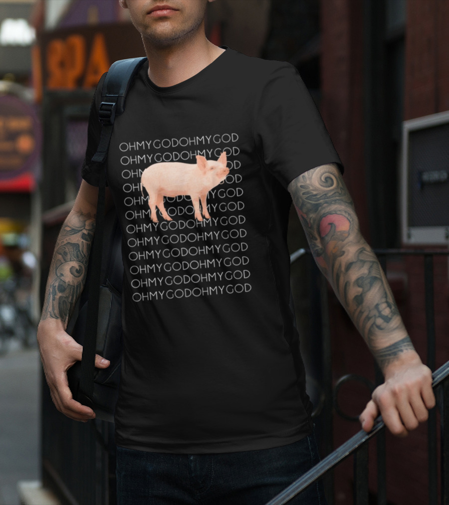 Vessyteena Shane Dawson Oh My God Pig Repeated Text Pink Pig Image T-Shirt