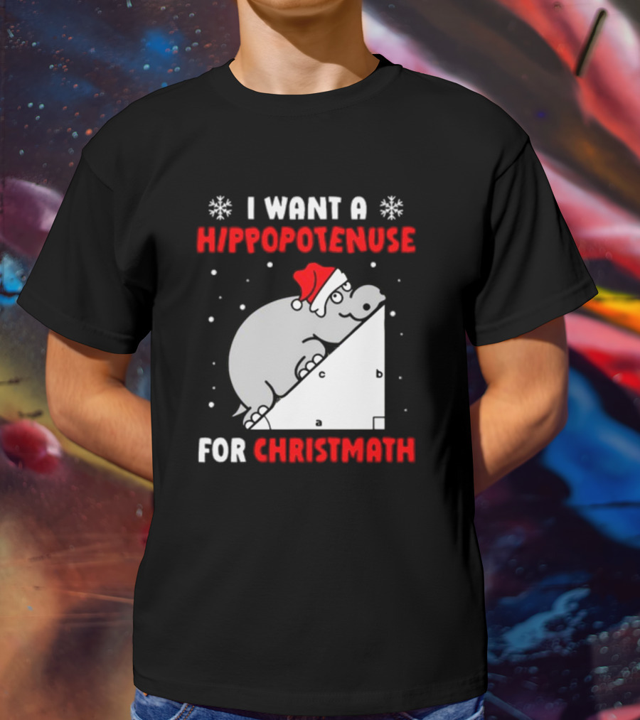 I Want A Hippopotenuse For Christmath Santa Hippo Geometry T-Shirt