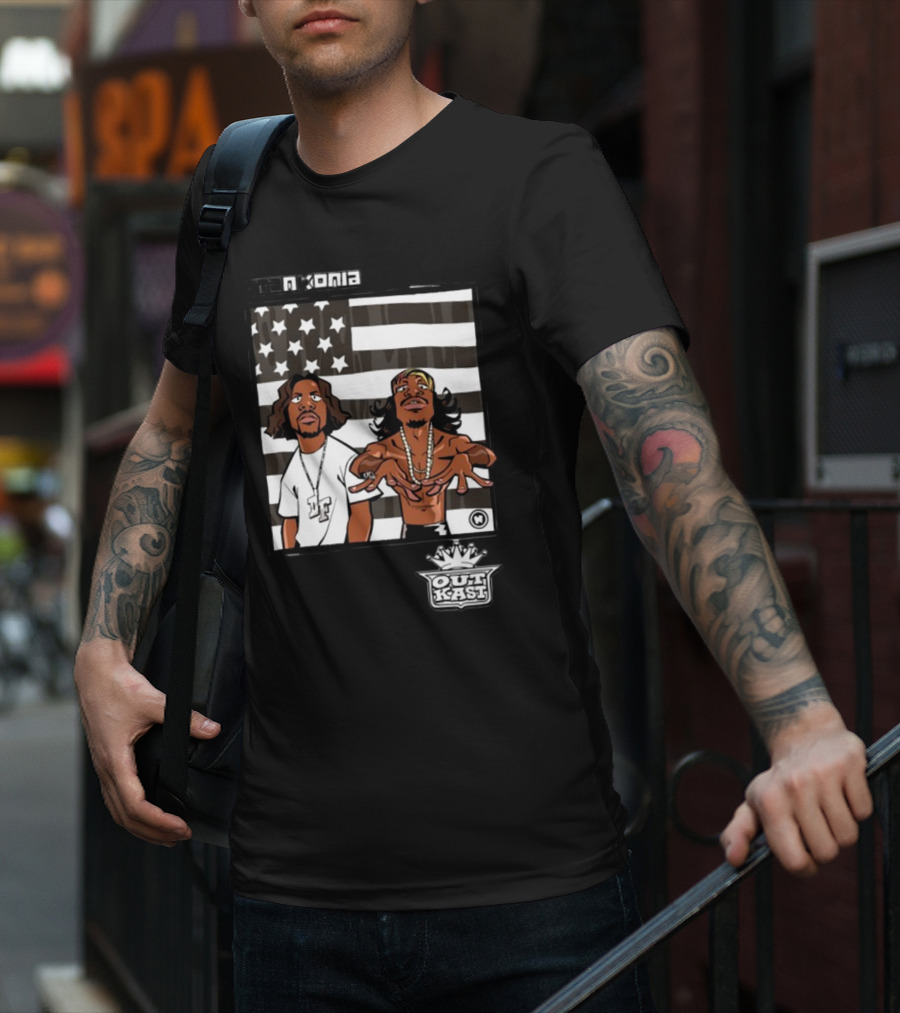 Stankonia Outkast Cartoon Style Stars And Stripes Duo Art By Nuri Durr T-Shirt