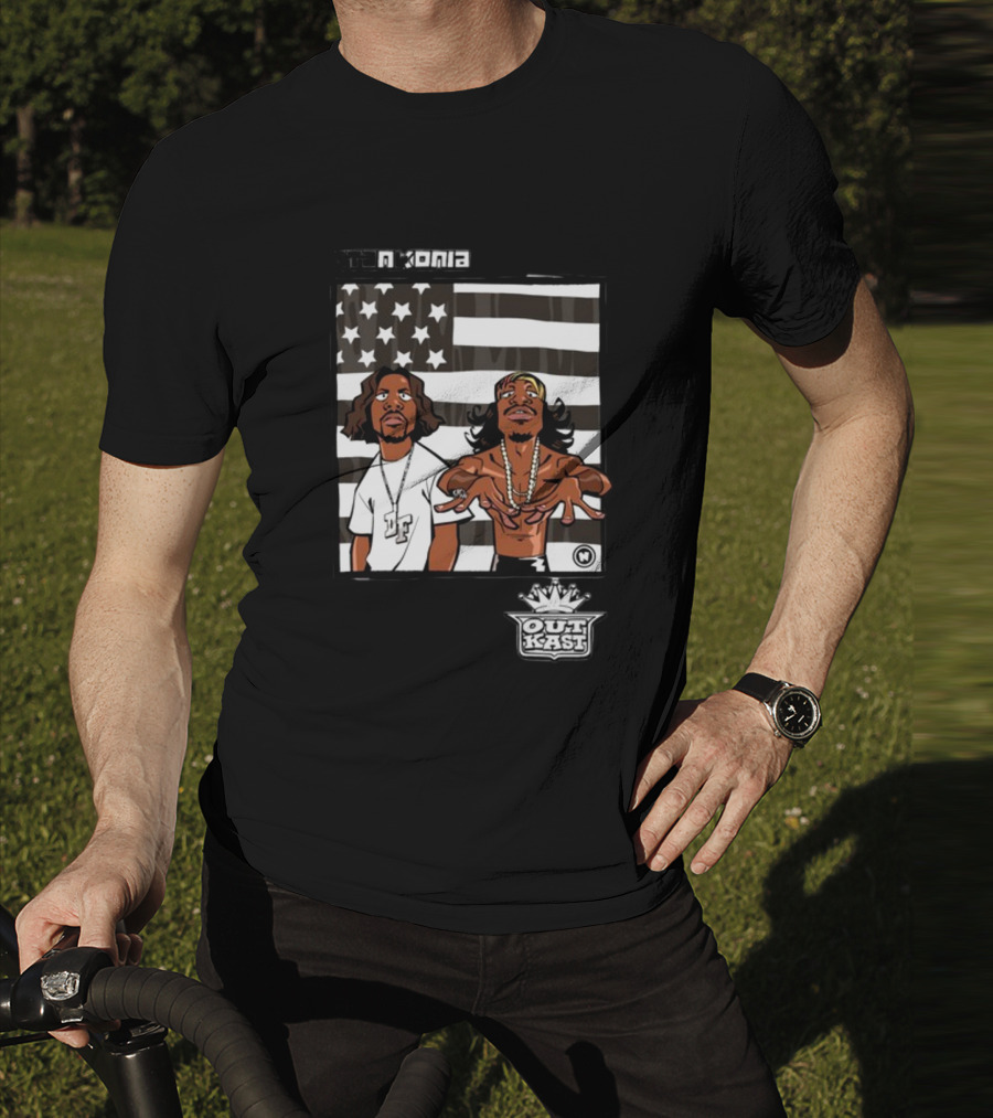 Stankonia Outkast Cartoon Style Stars And Stripes Duo Art By Nuri Durr T-Shirt