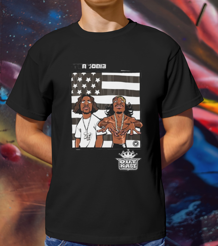 Stankonia Outkast Cartoon Style Stars And Stripes Duo Art By Nuri Durr T-Shirt