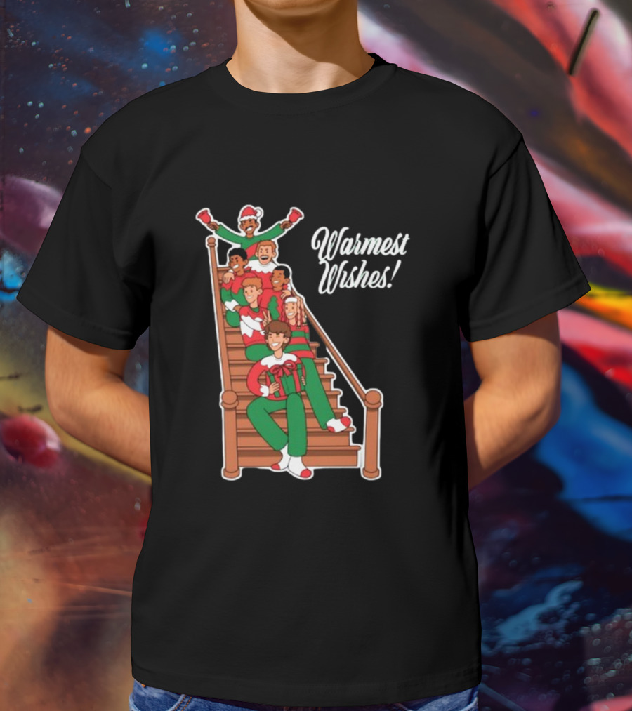 Warmest Wishes Holiday Family Celebration On Stairs T-Shirt