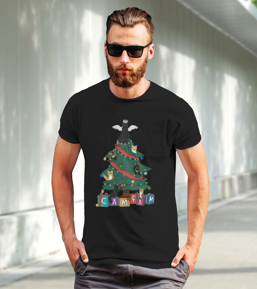 Cam Fam Christmas Cats On Festive Tree With Presents T-Shirt
