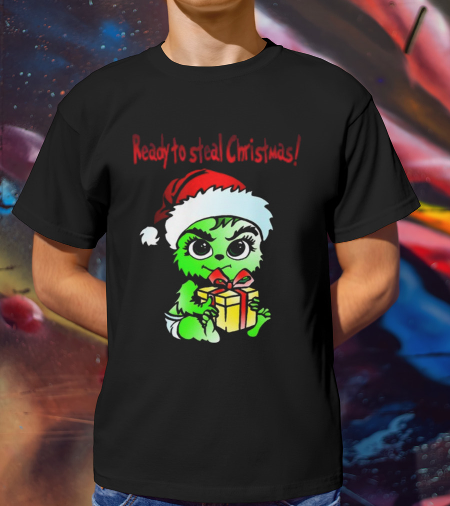Cathygraphics3 Ready To Steal Christmas Green Santa Hat Gift T-Shirt