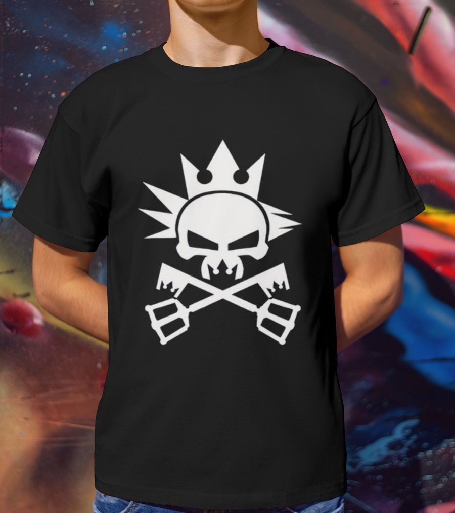 Cynical Yozora Emblem Crowned Skull With Crossed Keyblades T-Shirt