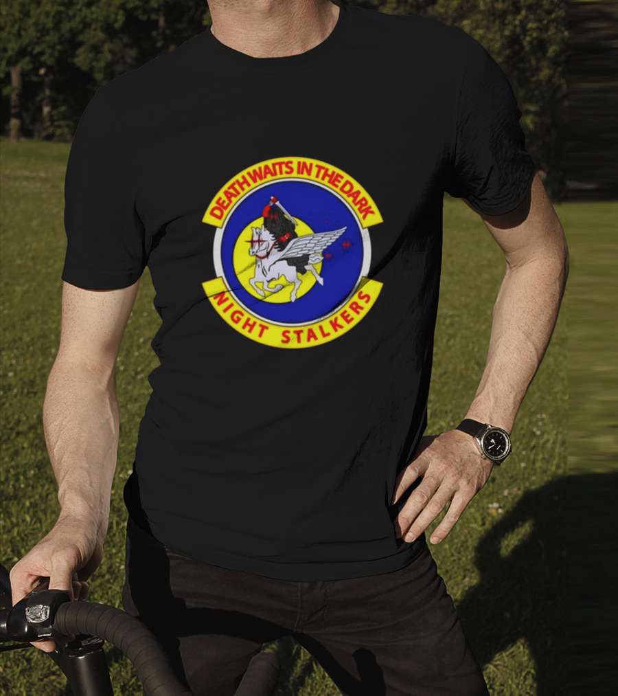 Death Waits In The Dark Night Stalkers Pegasus Emblem T-Shirt