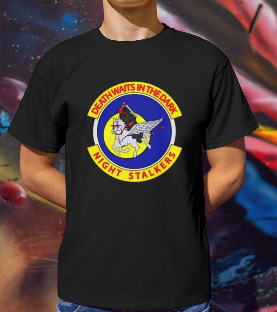 Death Waits In The Dark Night Stalkers Pegasus Emblem T-Shirt