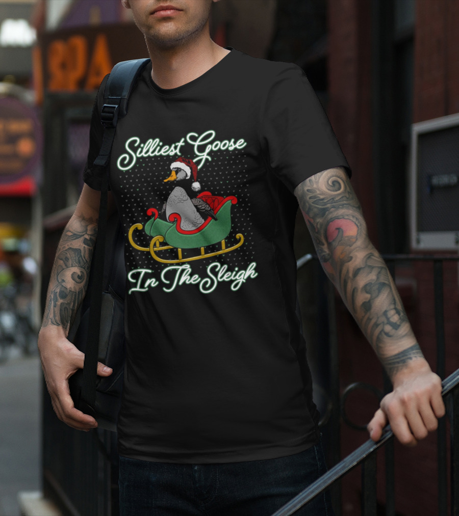 Silliest Goose In Santa Hat In The Snowy Sleigh T-Shirt