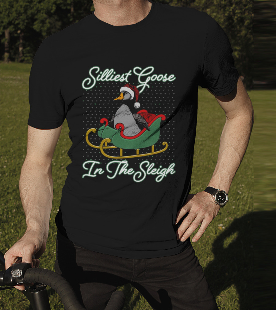 Silliest Goose In Santa Hat In The Snowy Sleigh T-Shirt