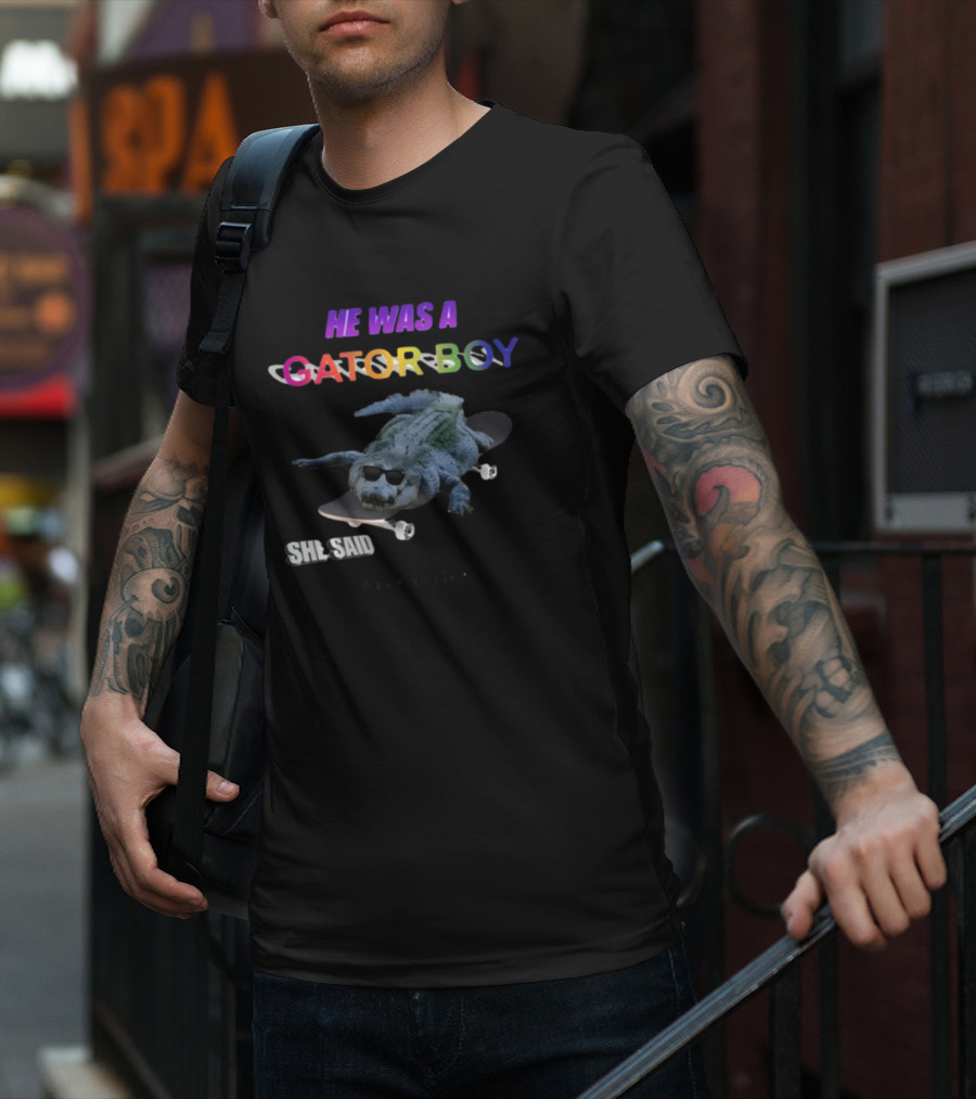 He Was A Gator Boy She Said I Have Anxiety Skateboarding Alligator Sunglasses T-Shirt