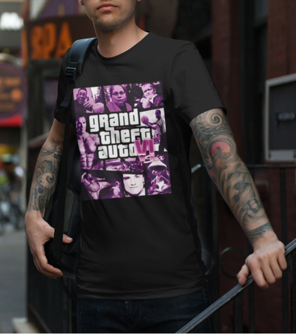 Grand Theft Auto VI Six Galleryno8 Purple Collage T-Shirt