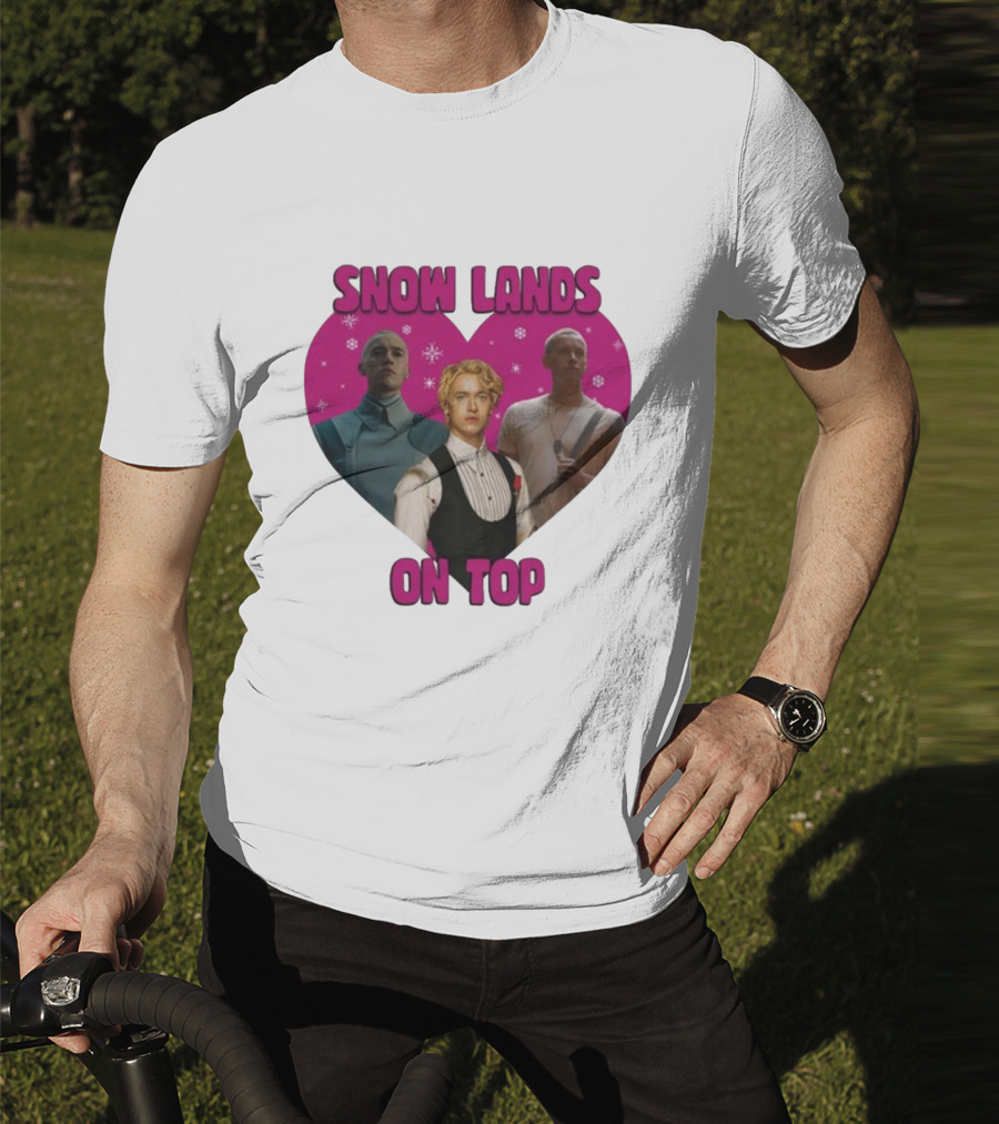 Snow Lands On Top Heart Pink Background Snowflakes T-Shirt